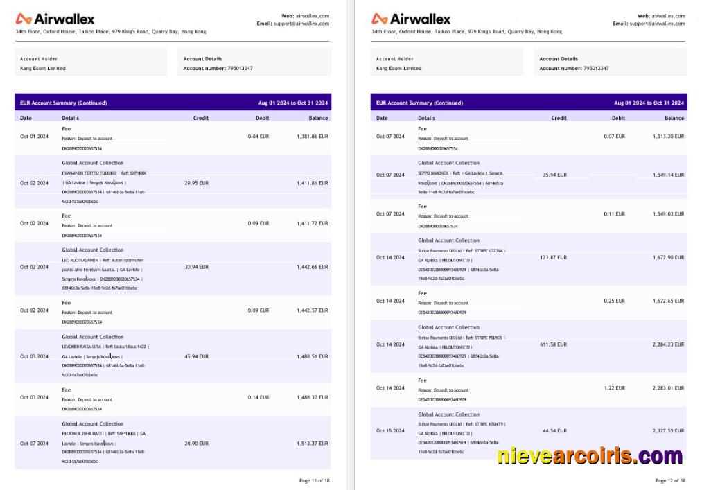 Hong Kong Airwallex Limited account statement, 18 pages 6